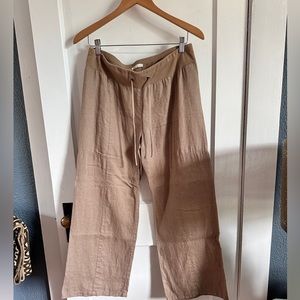 Eileen Fisher linen drawstring wide leg pant